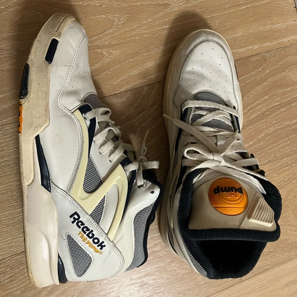 Reebok Men's White and Navy Sneakers with Orange Accents